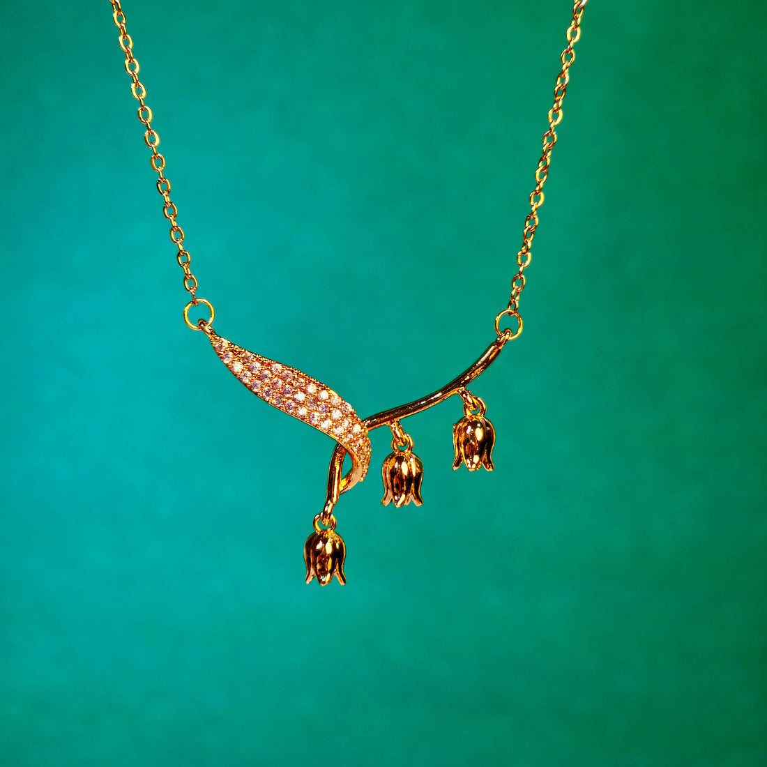 Golden Floral Drop Necklace β Elegant Sparkling Jewelry for Women or Girls
