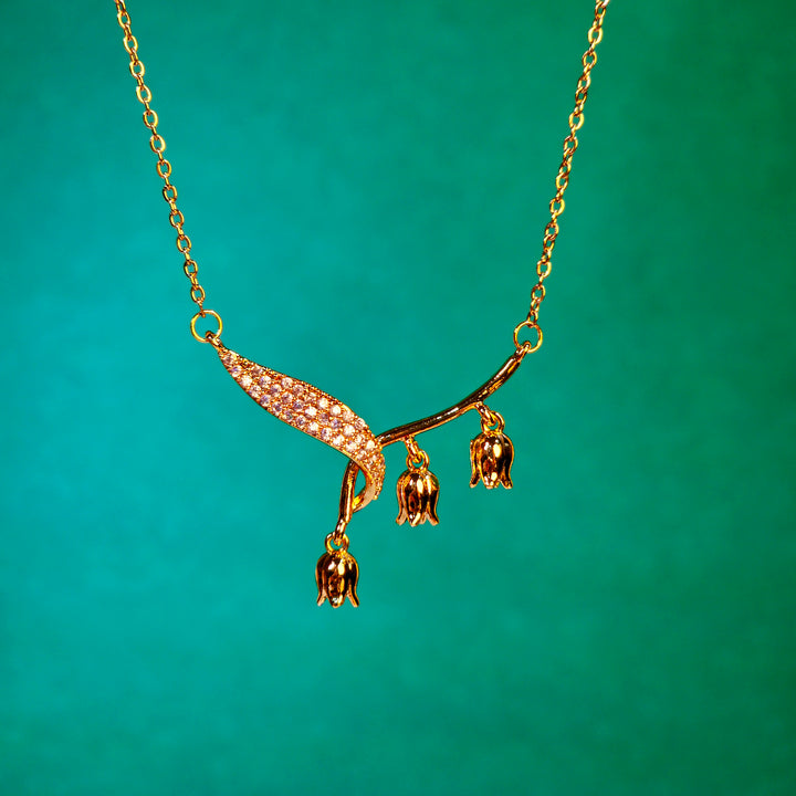 Golden Floral Drop Necklace β Elegant Sparkling Jewelry for Women or Girls