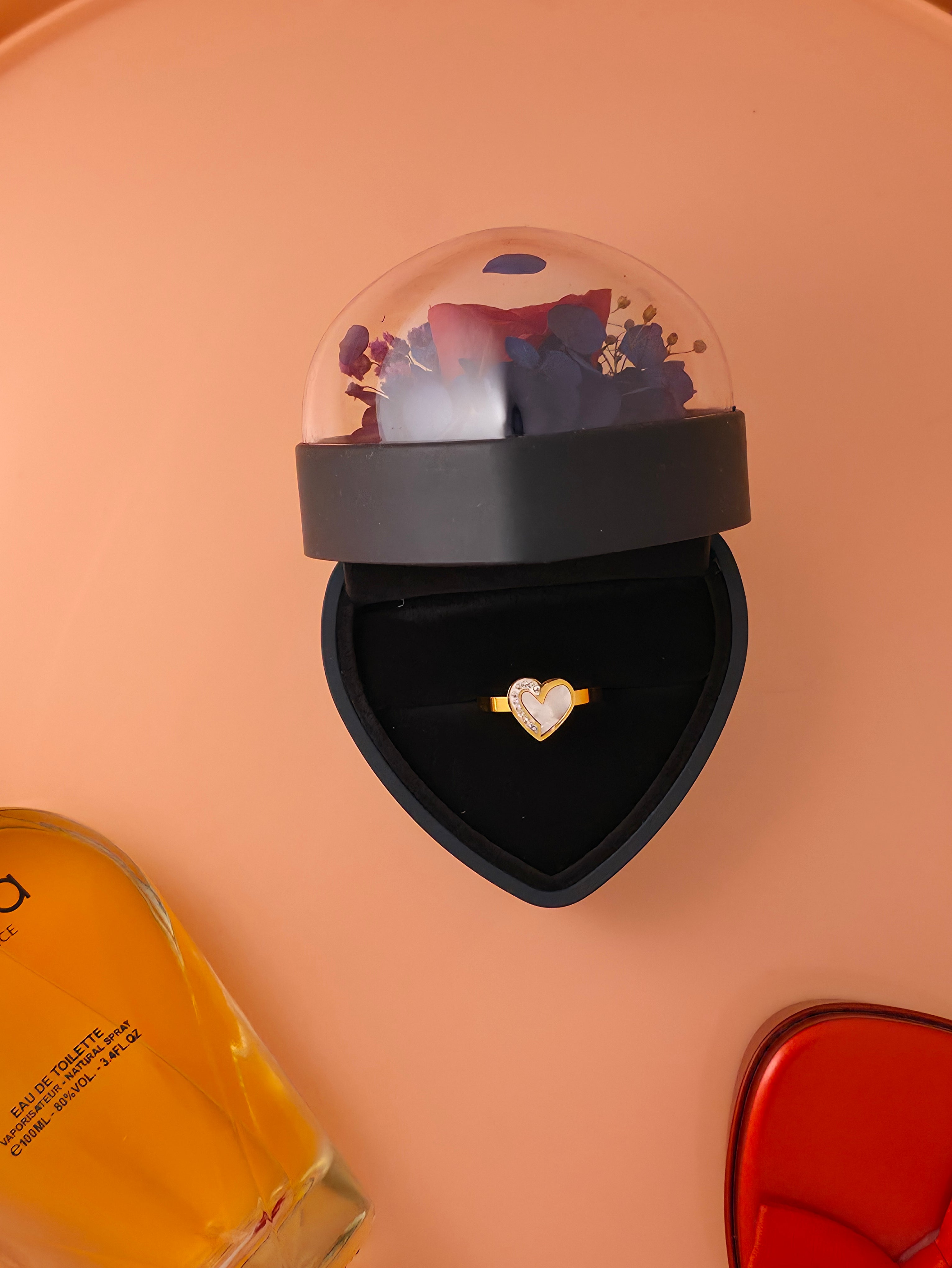 Heart-Shaped Golden Ring with imitation Diamond Accents | Best For Gifting | Propose Ring