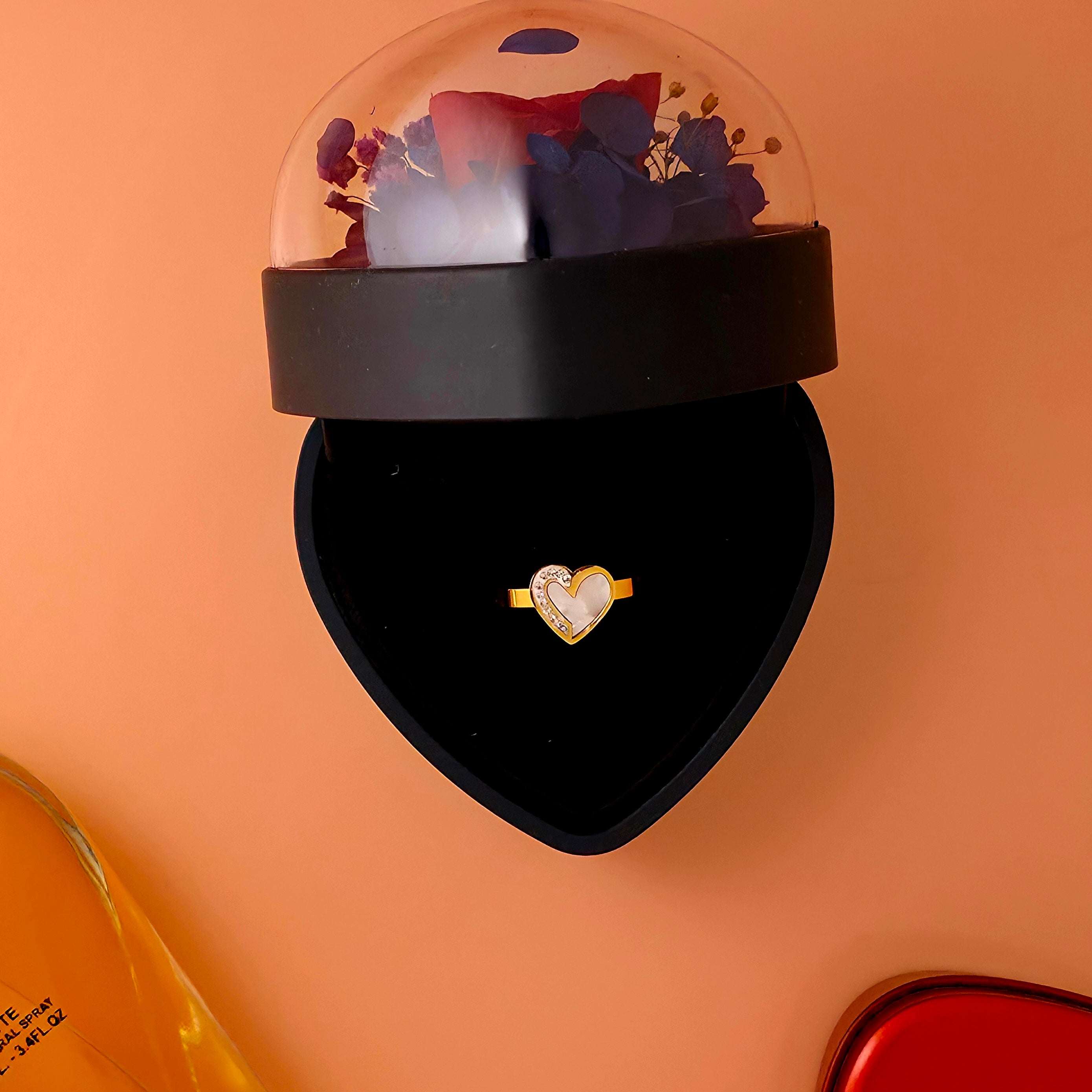 Heart-Shaped Golden Ring with imitation Diamond Accents | Best For Gifting | Propose Ring