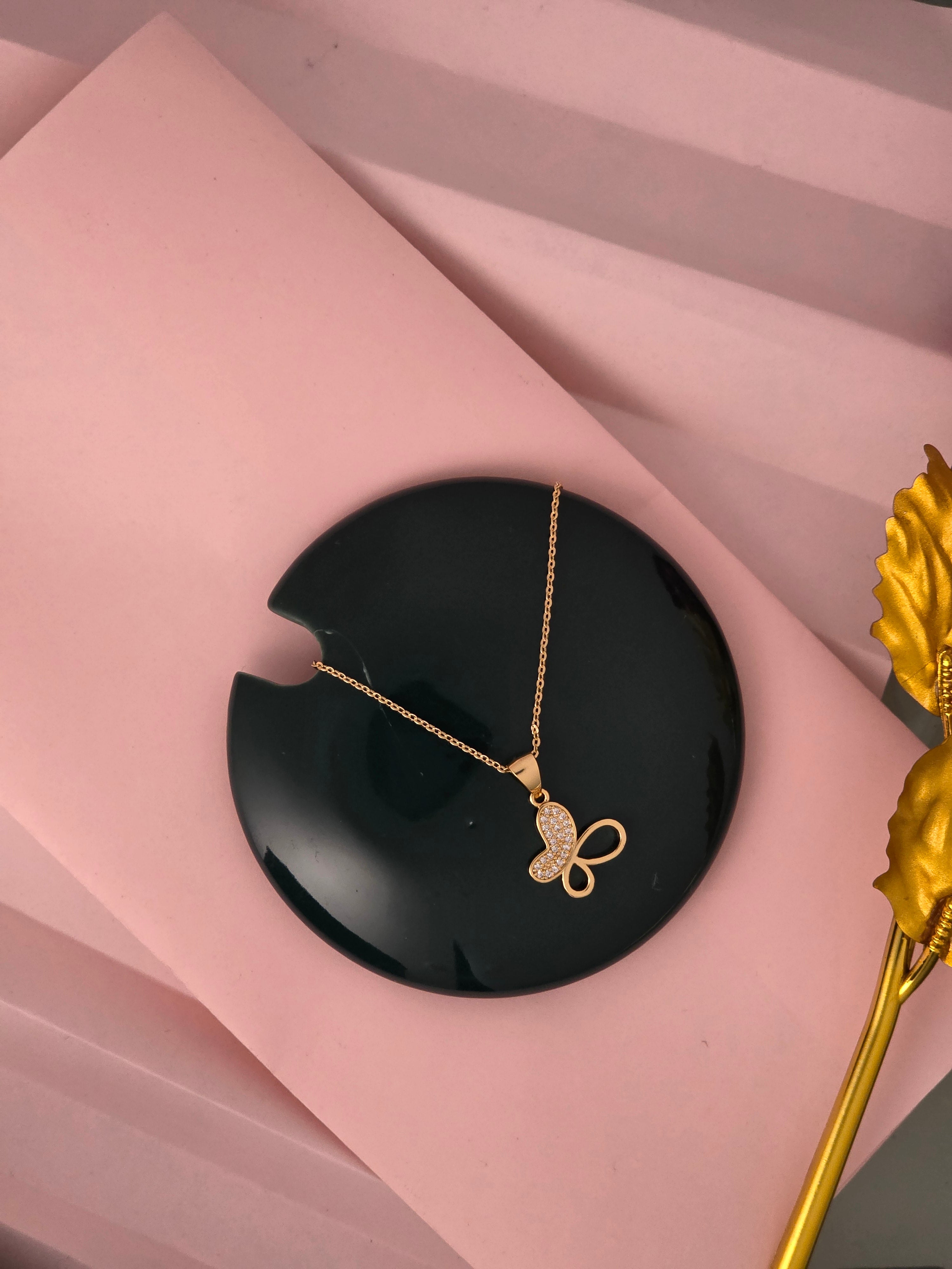 Elegant Golden Butterfly Locket Pendant with Chain | Cute Design | Daily Use