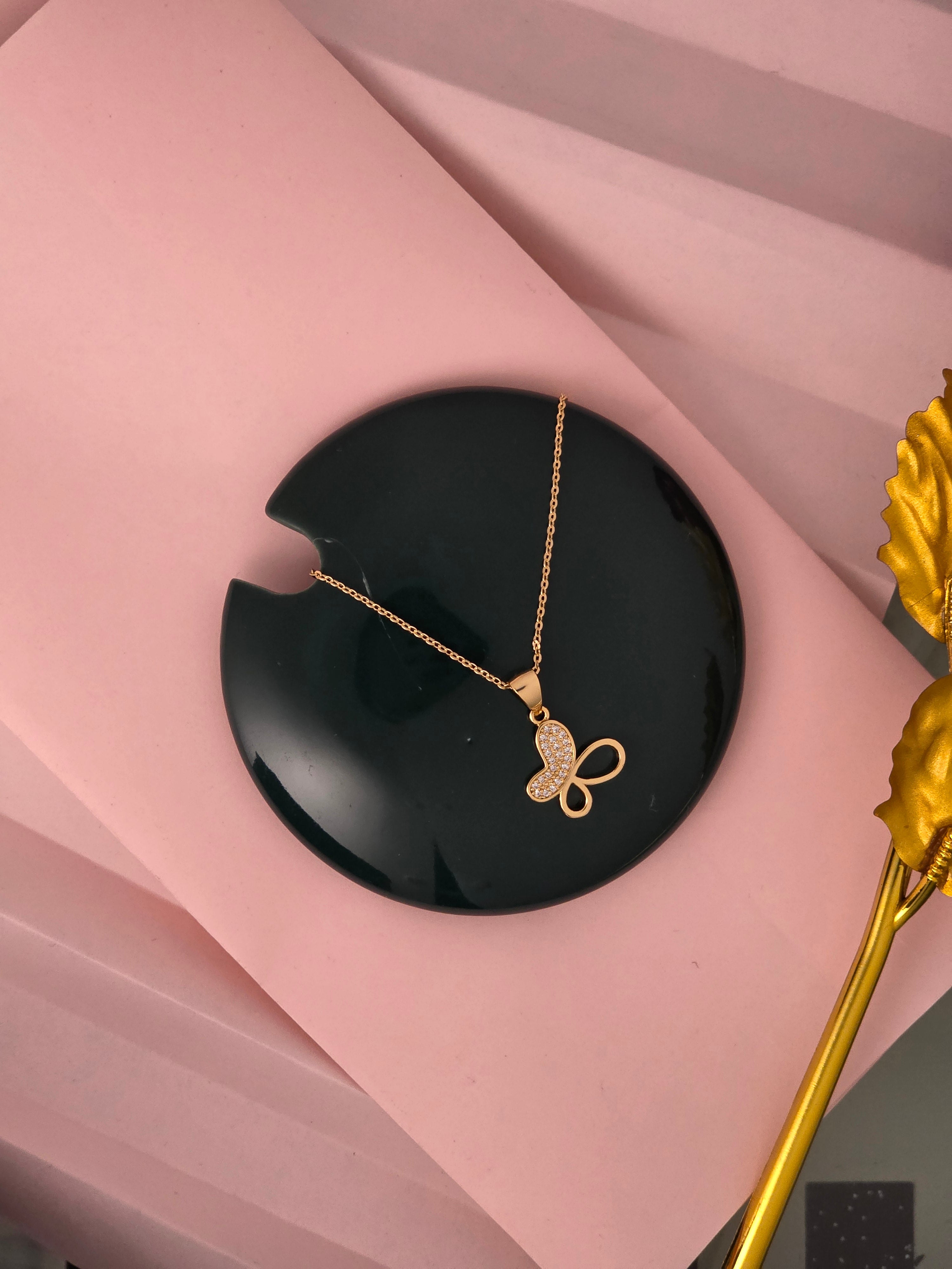 Elegant Golden Butterfly Locket Pendant with Chain | Cute Design | Daily Use