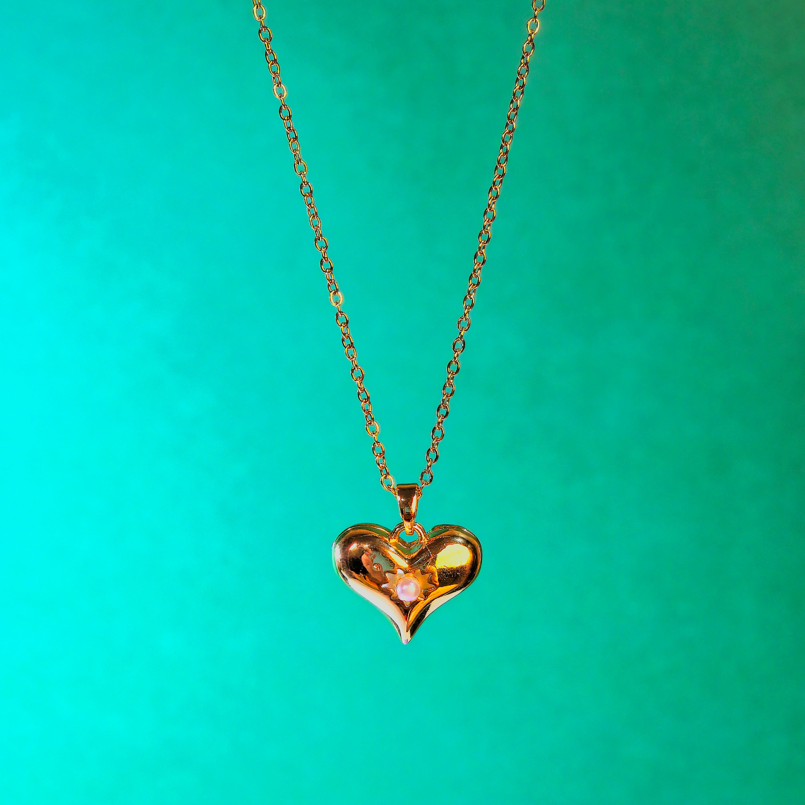 Golden Double Side Heart Locket Pendant with Chain | Imitation Jewelry for Women or Girls