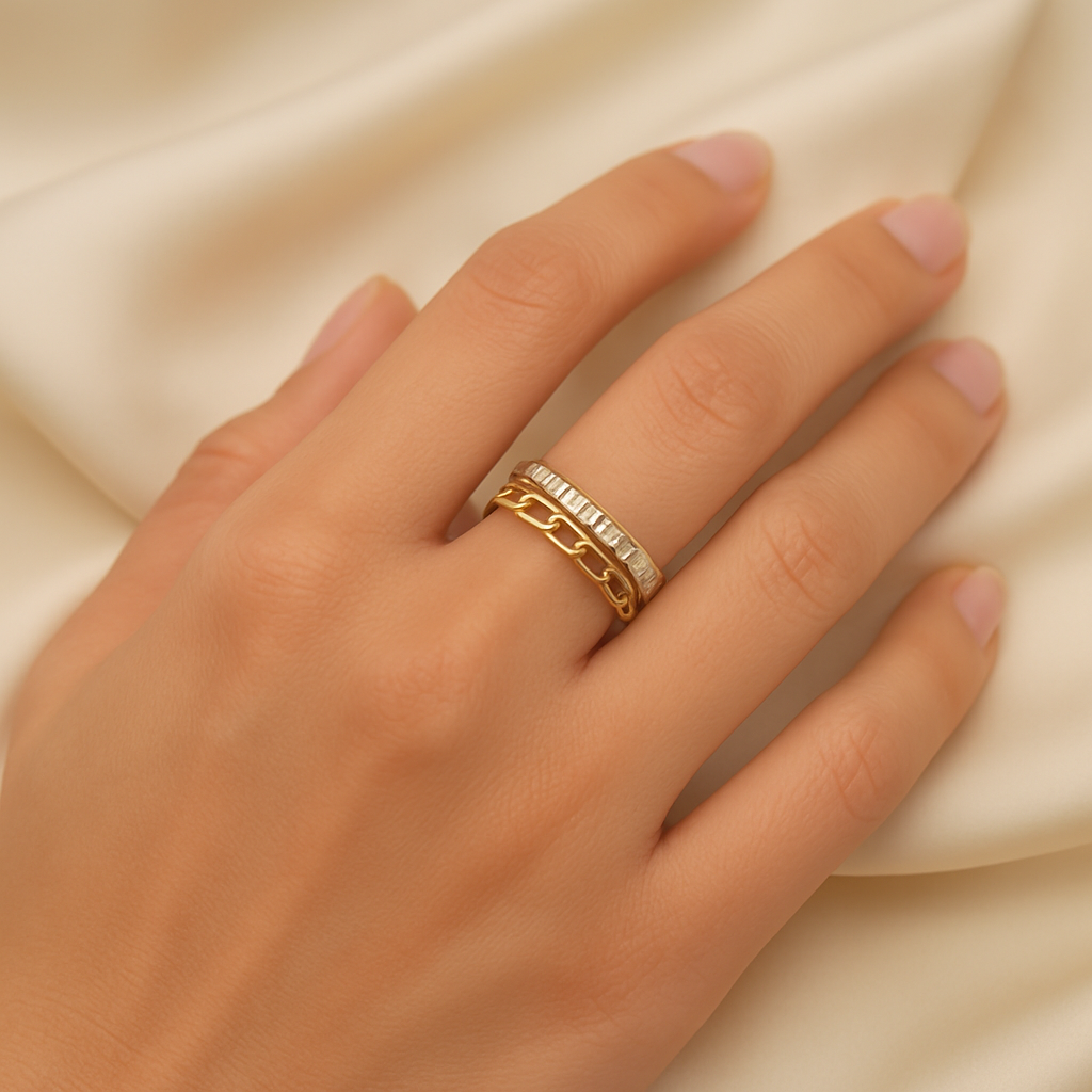 💎 Anti-Tarnish Premium Chain Link Crystal Ring