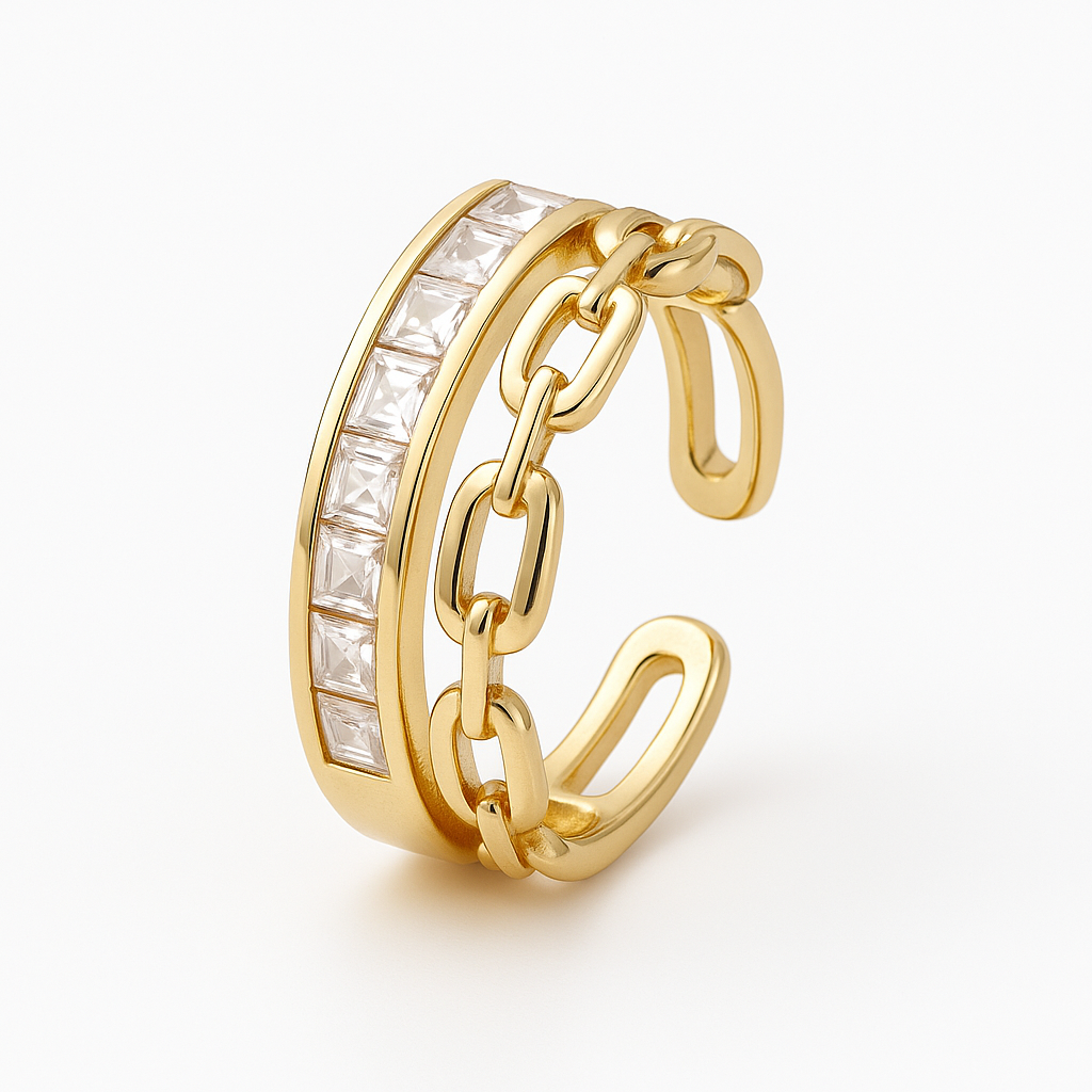 💎 Anti-Tarnish Premium Chain Link Crystal Ring