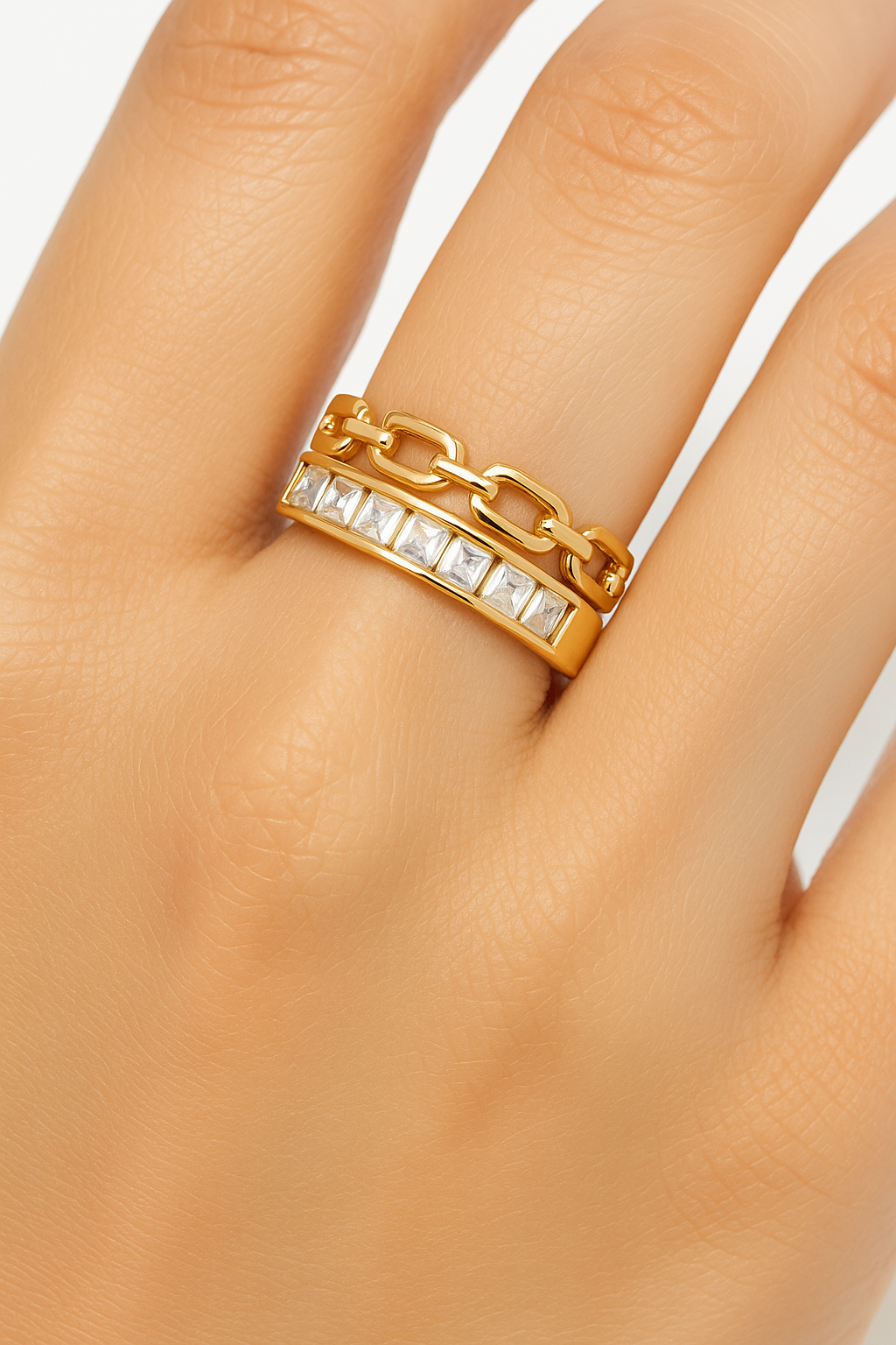 💎 Anti-Tarnish Premium Chain Link Crystal Ring