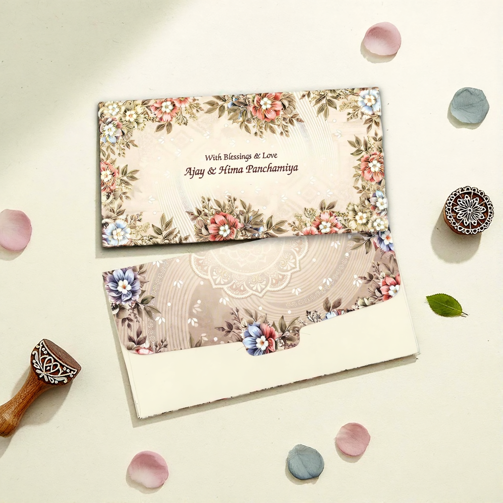 Flower Printed Shagun Envelopes |  (Pack of 20-200, Matte Finish Money Gift Covers for Weddings & Festivals)