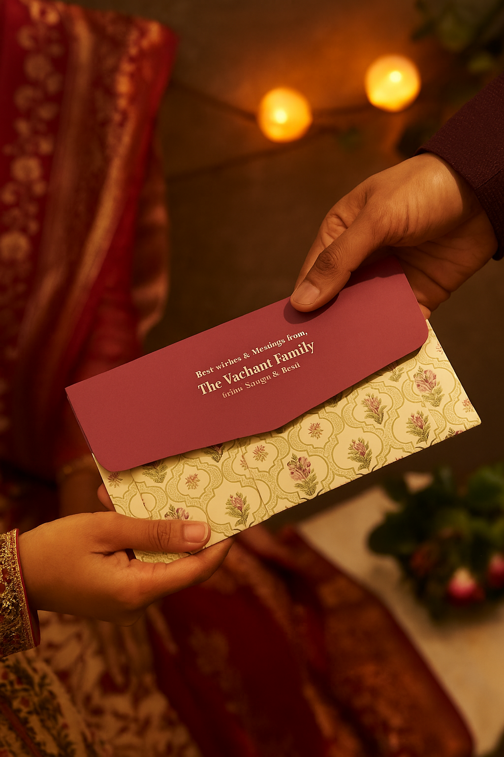 Shagun Envelope – Cream Color Engraving Wedding envelope
