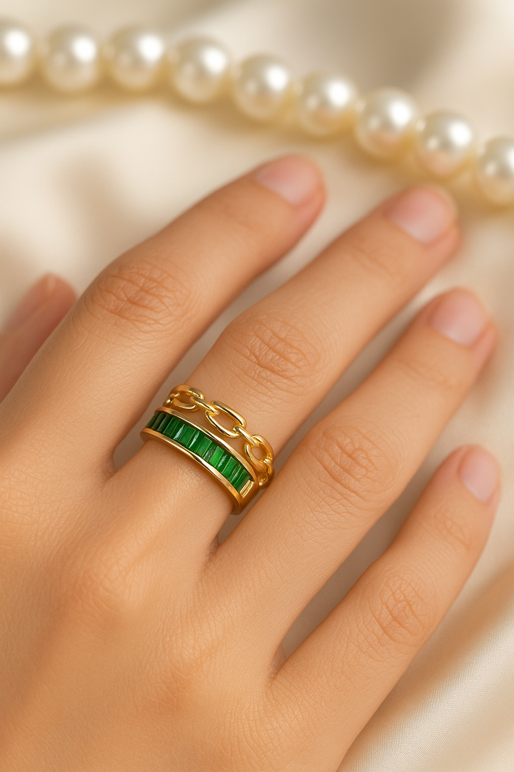 💎 Anti-Tarnish Premium Chain Link Crystal Ring