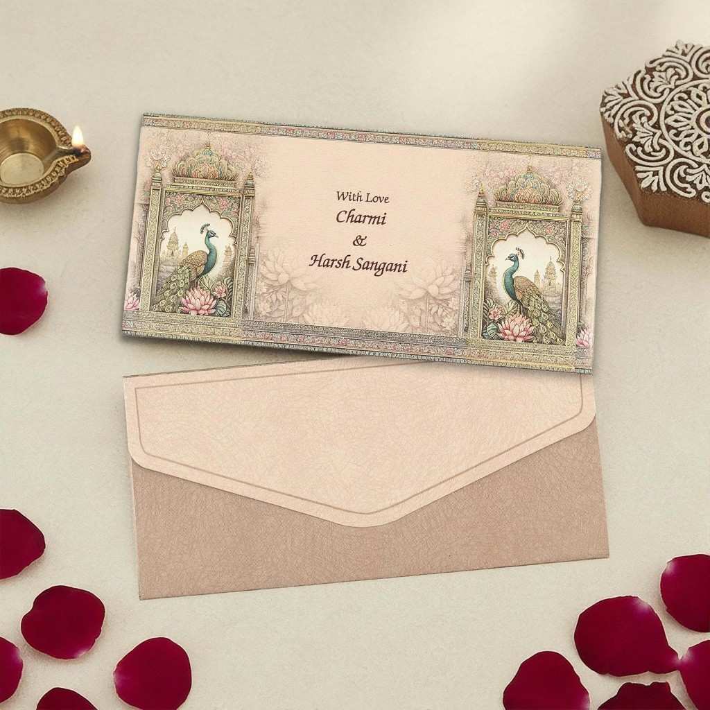 Peacock Special Edition Gold Foil Shagun Envelopes |  (Matte Finish, Pack of 20–200) SLC