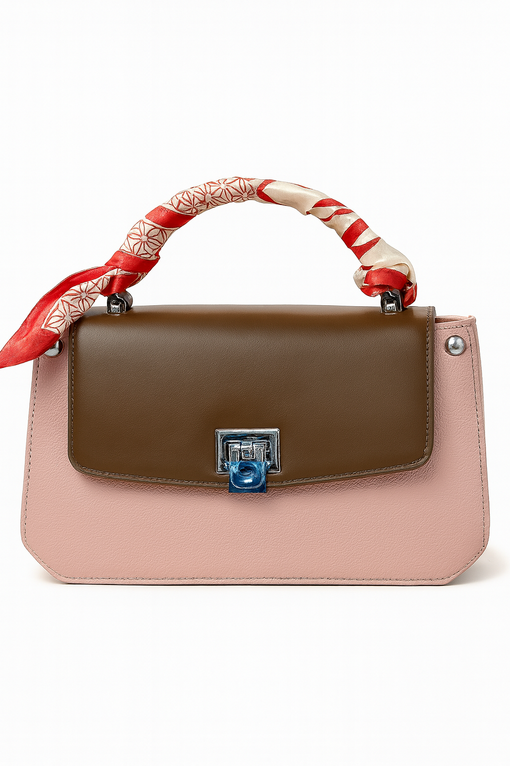 SLC LIFESTYLE Premium Two-Tone Handbag with Designer Scarf Handle