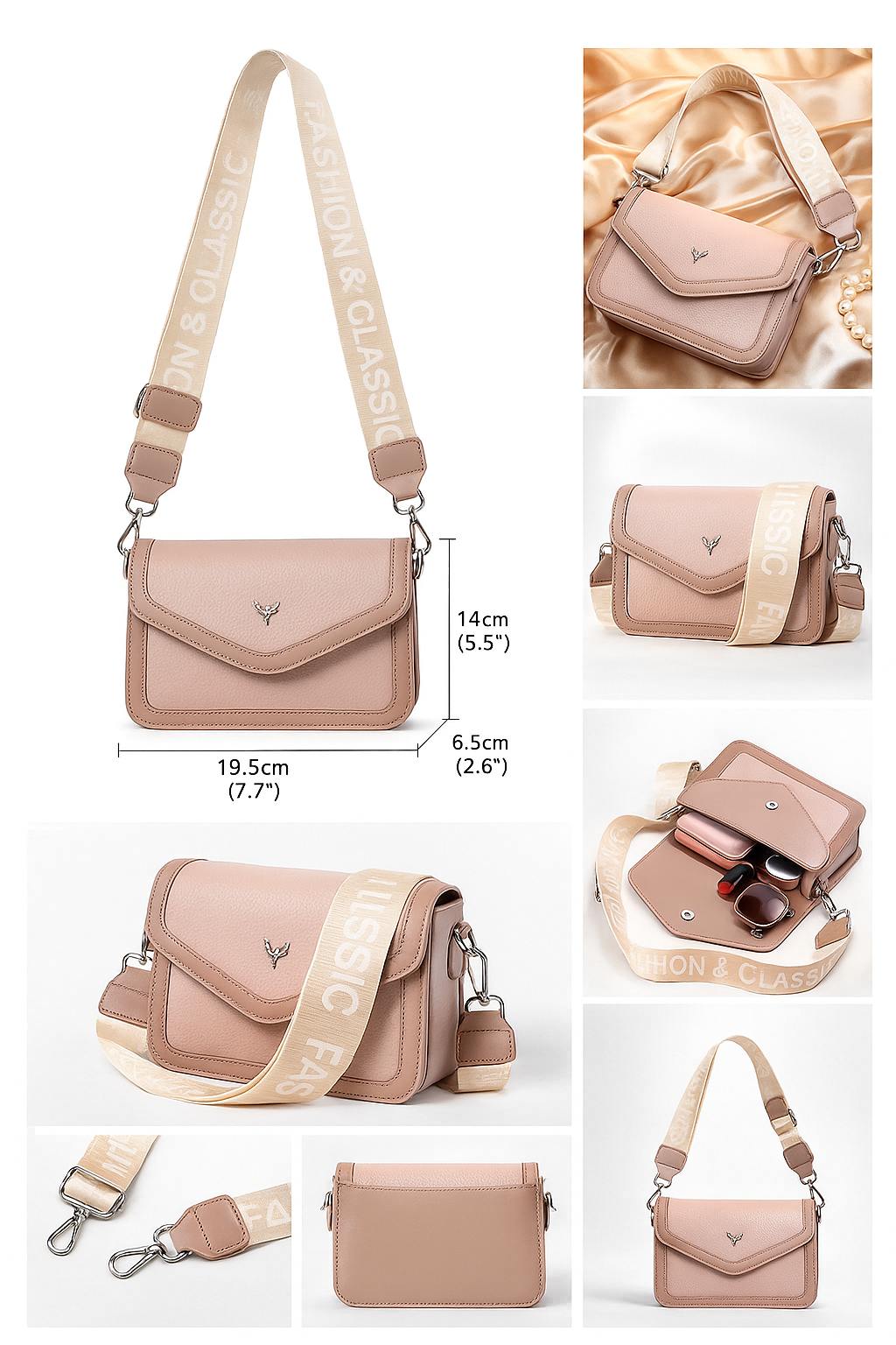 SLC LIFESTYLE Women’s Peach PU Leather Crossbody Handbag | Trendy Shoulder Sling Bag for Girls & Ladies |