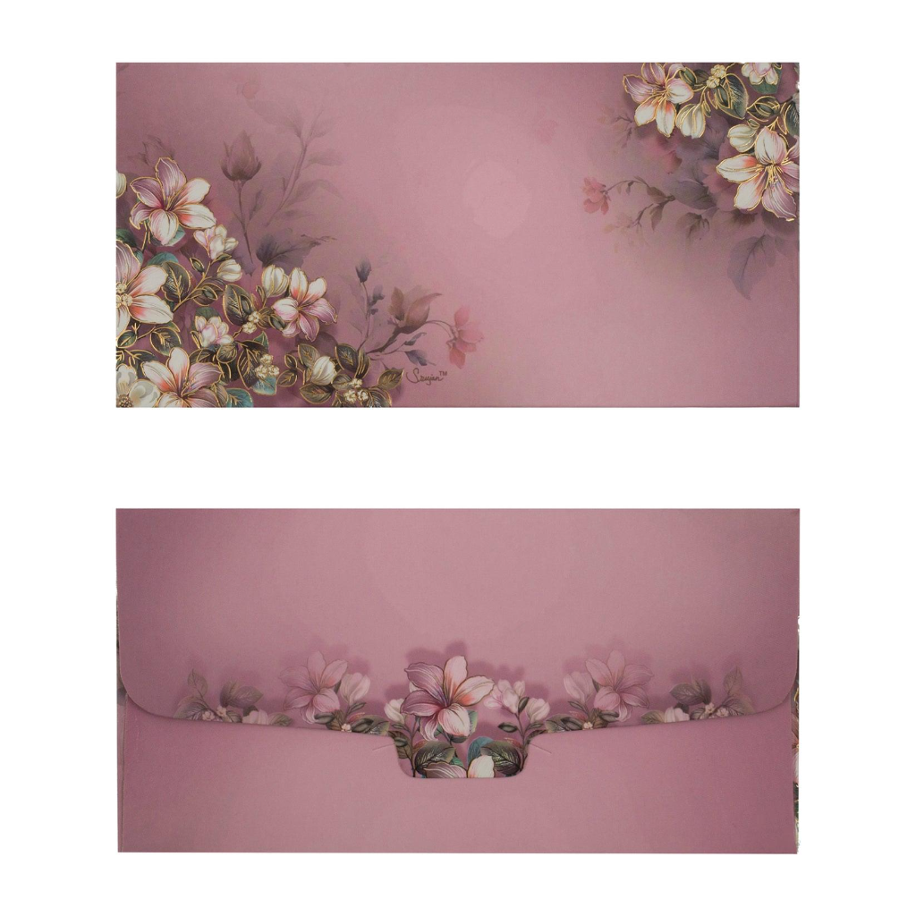 SLC LIFESTYLE Purple Floral Golden Foil Shagun Envelopes- Lifafe