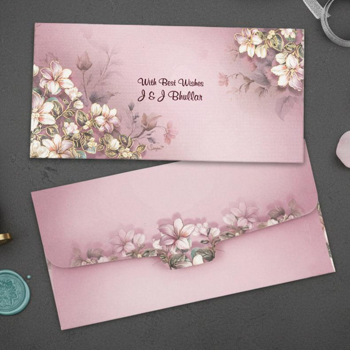 SLC LIFESTYLE Purple Floral Golden Foil Shagun Envelopes- Lifafe