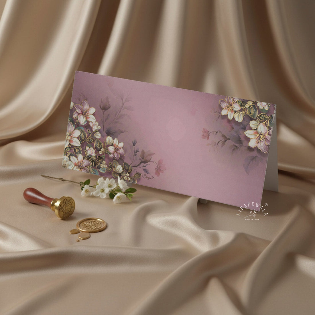 SLC LIFESTYLE Purple Floral Golden Foil Shagun Envelopes- Lifafe