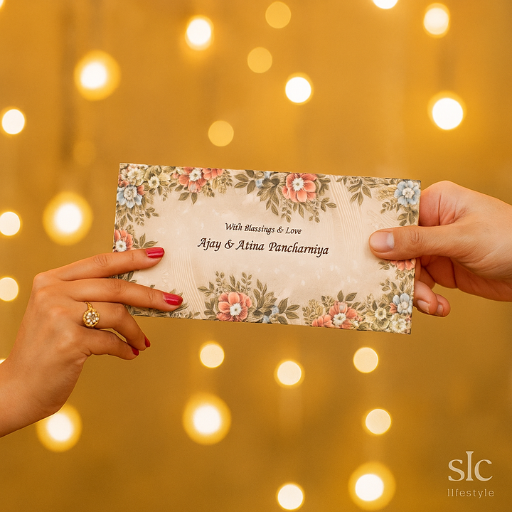 Flower Printed Shagun Envelopes |  (Pack of 20-200, Matte Finish Money Gift Covers for Weddings & Festivals)