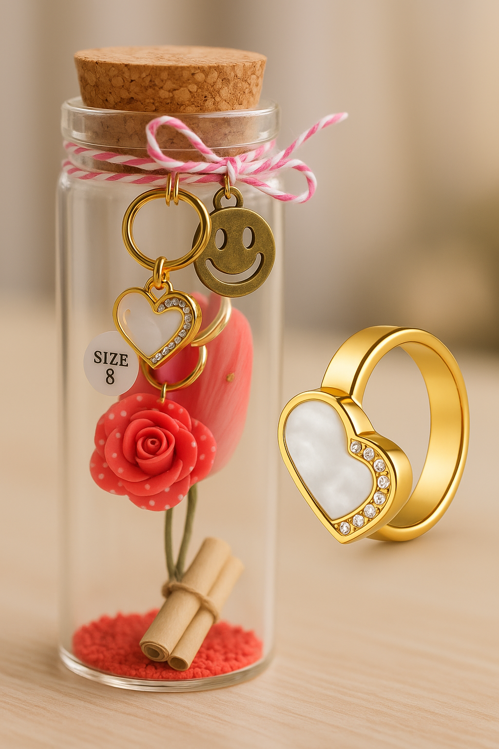 Premium Message Bottle Gift with Golden Heart Ring – Perfect for Anniversary, Birthday & Valentine.”